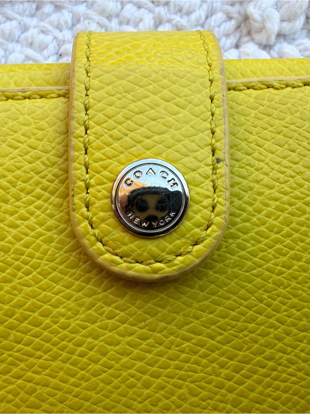Coach Bright Yellow Leather Wristlet Wallet with Snap Closure - Picture 3 of 6